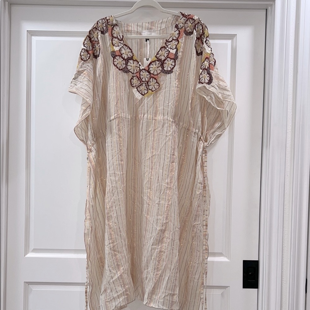 NEW Bohemian Cream and Brown Swim Coverup with Embroidered Details